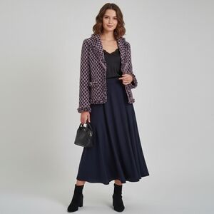 PARA CELSUS Tweed Plaid Jacket Blazer Purple Pink Frayed Hem